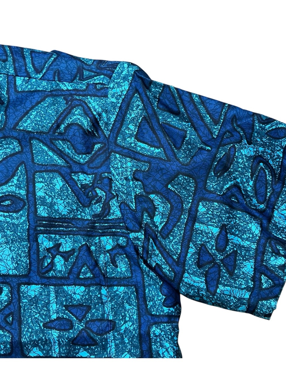 Vintage Liberty House 1960s Hawaiian bold blue geometric batik shirt S/M USA - Picture 6 of 7